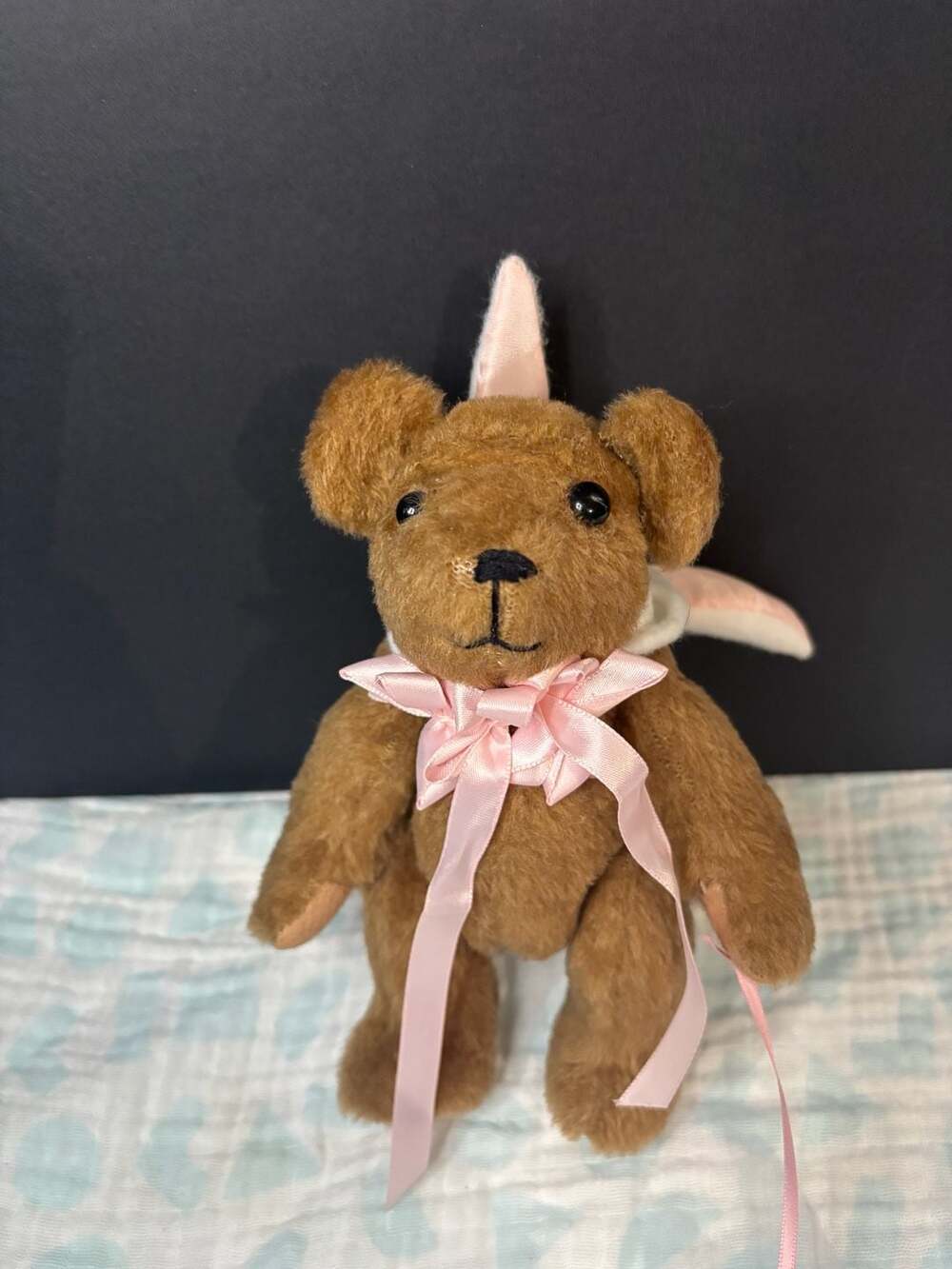 Vintage Specially Fashioned by Nancy Plush Teddy Bear in Bunny Hat with Wooden D - Picture 3 of 6
